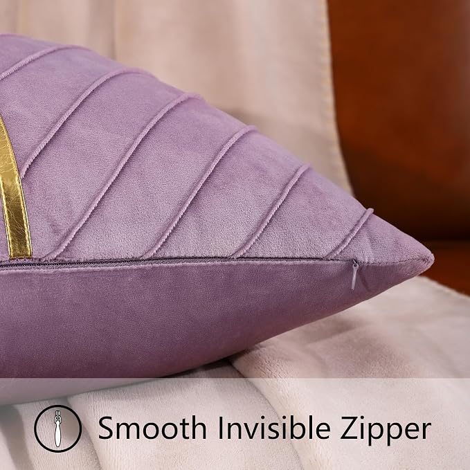 Velvet Throw Pillow Covers 24x24 inch Pack of 2 Gold Decor Purple | Soft Solid Pillow Covers,Modern Luxury Home Decor,for Couch Chair Sofa Bedroom Livingroom,Hidden Zipper,Ideal Gift,Easy Care