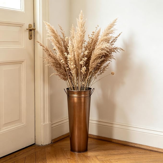 Hosley Antique Bronze French Bucket Vase with Handles 6" Dia x 15" H, Perfect for Weddings, Parties, Country Picnics, Floral Arrangements, Tableware Storage, or Candle Gardens - Rustic Farmhouse Décor