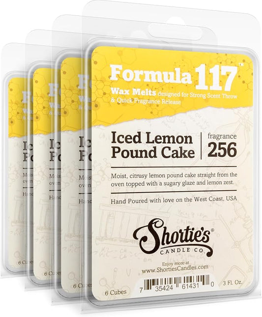 Shortie's Candle Company Iced Lemon Pound Cake Premium Wax Melts 4 Pack - 12 Oz., Strong & Long Lasting, Non-Toxic - Made with Essential & Natural Oils - Formula 117