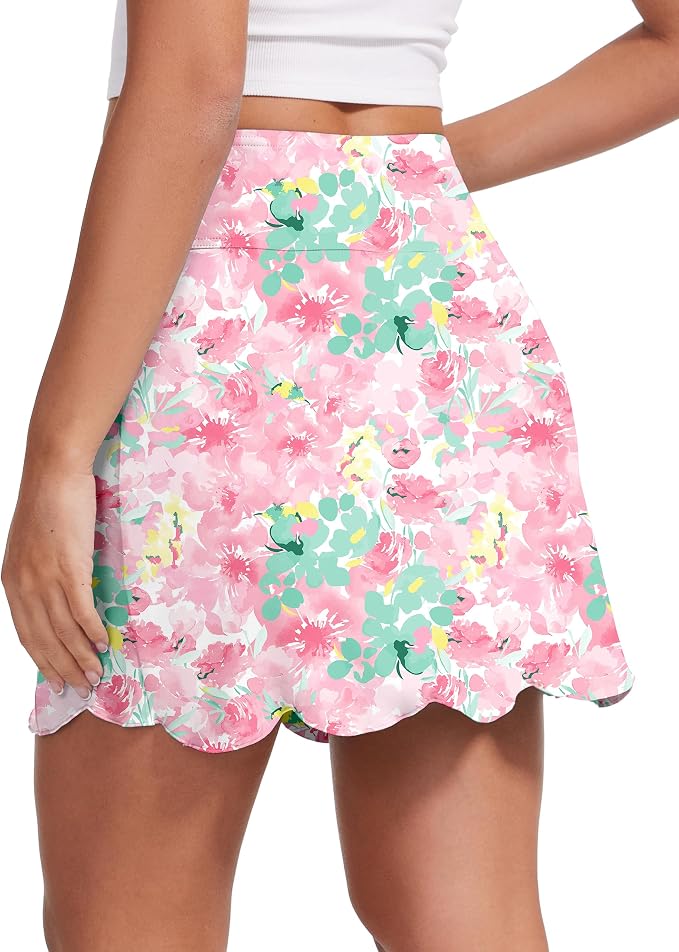 Skorts for Woman with Pockets 16" Golf Athletic Skirts Scalloped Hem Tennis Skirt Dressy Casual