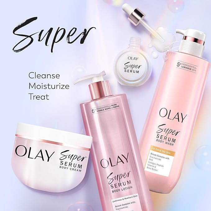 Olay Super Serum Body Wash for Extra Dry Skin, 24hr Long Lasting Hydration, 5+ Ingredient Complex for Bright Even Firm Luminous Skin, 20 fl oz