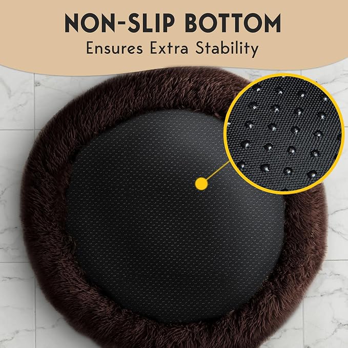 PetJett XL Dog Beds for Large Sized Dog - 45'' Extra Large Dog Bed, Anti-Slip & Washable Super Soft Round Donut Bed, Fluffy Faux Fur Anti-Anxiety Premium Comfort Pet Bed, Fits Dogs up to 120 lbs