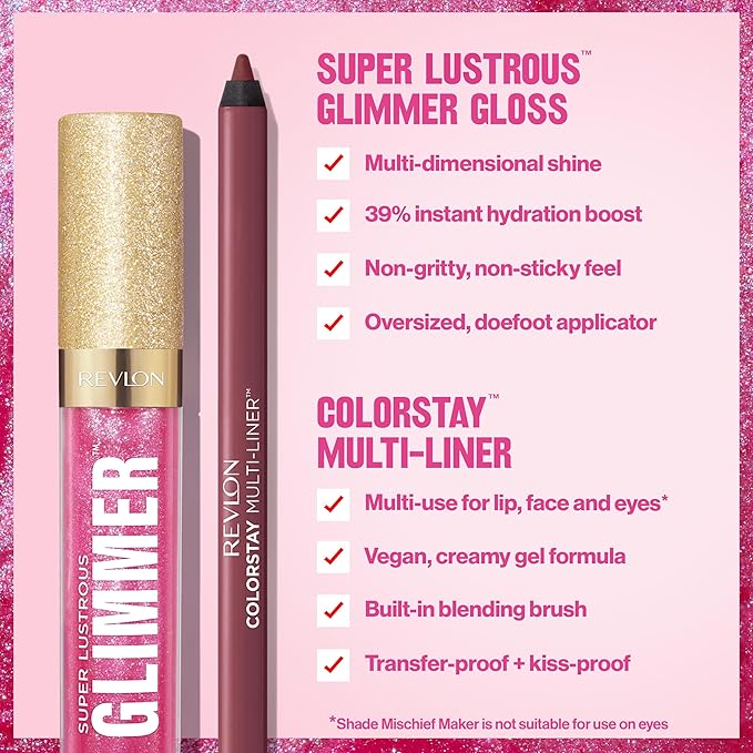 Revlon Super Lustrous Glimmer Gloss and ColorStay Multi-Liner Bundle, Haute Honey and Dynamic Doer, Pack of 2