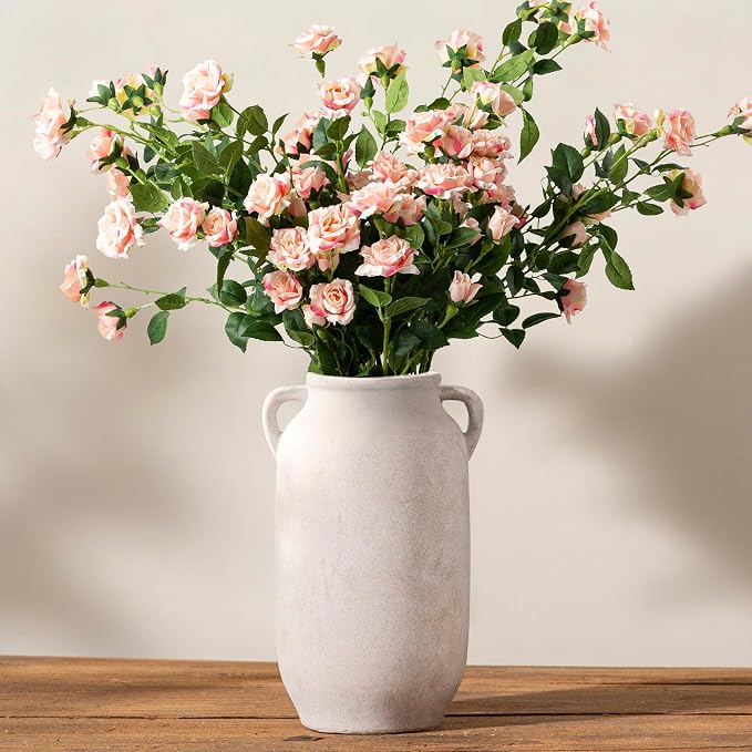 Vanselia Ceramic Flower Vase Home Table Decor Living Room Farmhouse 12 in | Large Tall White Rustic Decorative Flowers Vases Plant Modern Decoration for Kitchen Shelf Coffee Dining Centerpieces Desk
