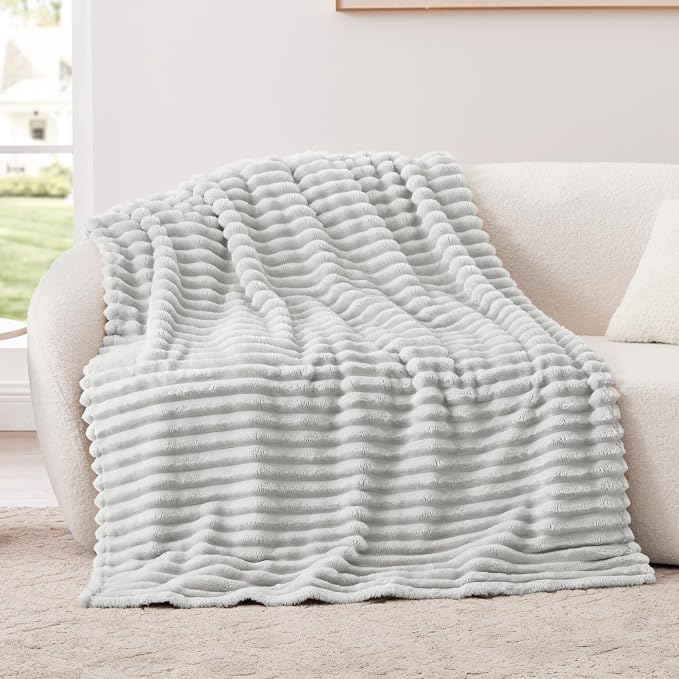 EXQ Home Gentle Soft Fleece Throw Blanket – Cozy Lightweight Blanket for Couch Bed – All-Season Warm Fuzzy Flannel Blanket for Women Mom Her – Gifts for Birthday(50"x60",Light Grey)