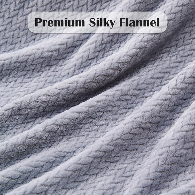 NEWCOSPLAY Fleece Leaves Pattern King Blanket, Grey, 90"x110" | Super Soft Throw Blanket, Lightweight Cozy Bed Sofa Blanket, Premium Silky Flannel Fleece, Travel Blanket for All Season Use
