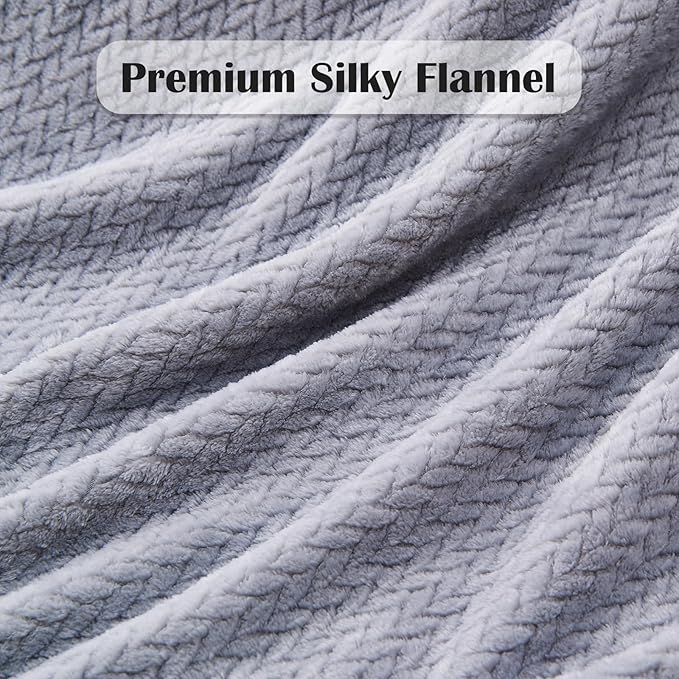 NEWCOSPLAY Fleece Leaves Pattern Queen Blanket, Grey, 90"x90" | Super Soft Throw Blanket, Lightweight Cozy Bed Sofa Blanket, Premium Silky Flannel Fleece, Travel Blanket for All Season Use