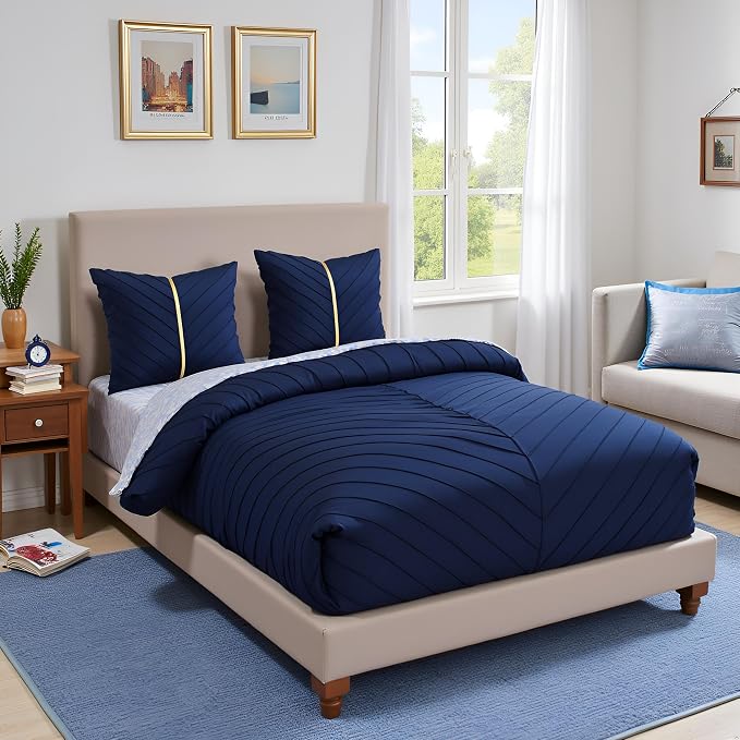 Velvet Throw Pillow Covers 26x26 Pack of 2 Gold Decor Navy Blue | Soft Solid Pillow Covers,Modern Luxury Home Decor,for Couch Chair Sofa Bedroom Livingroom,Hidden Zipper,Ideal Gift,Easy Care