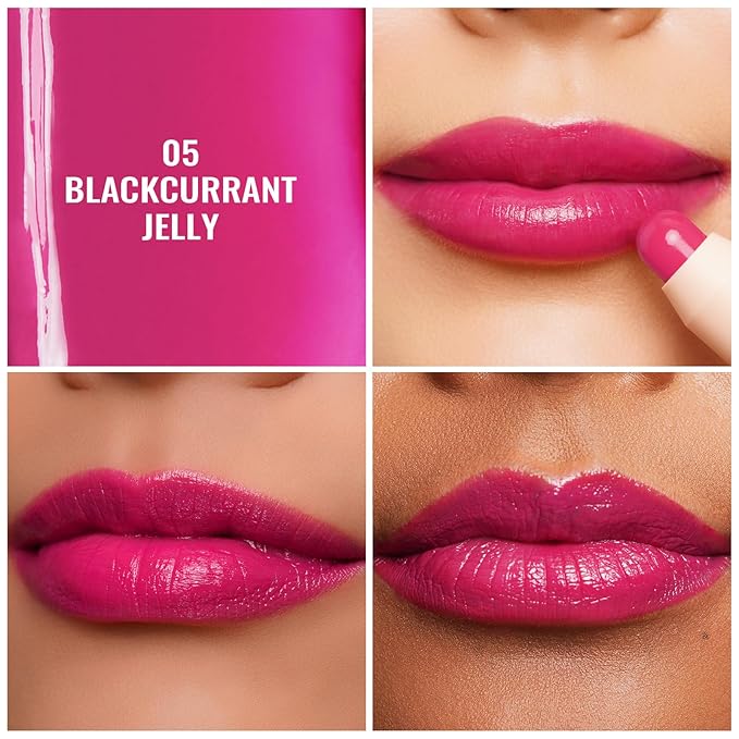 Oulac Magenta Lipstick - Lipstain and Blush Duo, Tinted Lip Balm, Moisturising and Nourishing, Glossy Finish, Vegan, Blackcurrant Jelly(05)