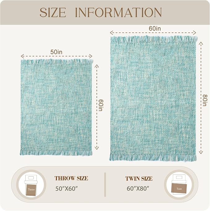 Multi-Color Cable Woven Throw Blanket for Couch - 50"X60" | Multicolored Boho Style,Super Soft Warm Cozy Chunky Blankets with Decorative Tassels for Bed and Sofa,Mint Blue