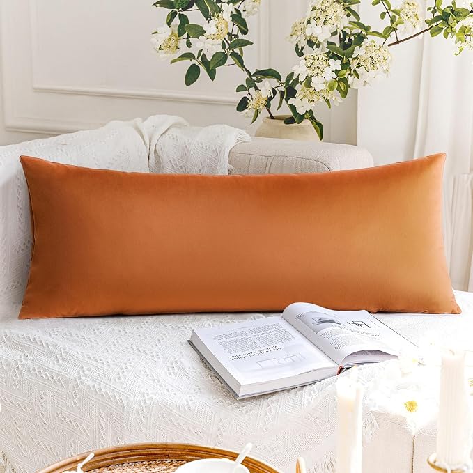 Artscope Luxury Velvet Lumbar Pillow Cover Super Soft Decorative Rectangle Throw Pillow Covers Case Cushion Covers for Sofa Couch Bedroom Car Decor 14x36 Inch Orange