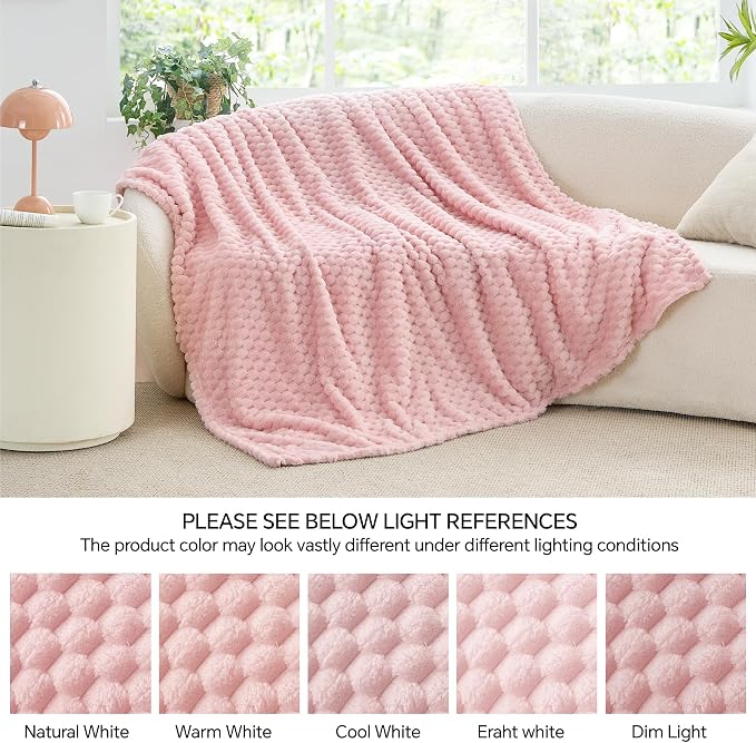 BEDELITE Pink Twin Blanket for Couch, Soft Cozy Gifts for Women, 60 * 80 | 3D Jacquard Decorative Fleece Blanket, Super Soft Plush Throws, Cute Birthday Gift for Women & Men, Suitable for All Seasons