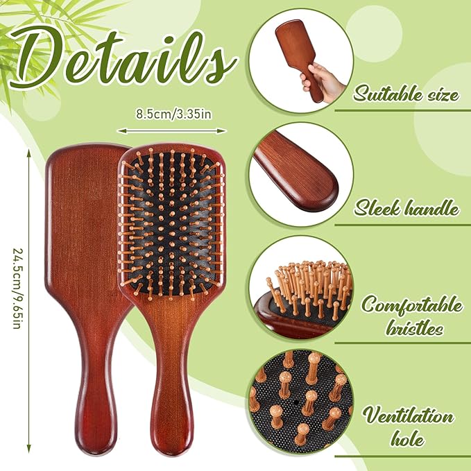 Tessco for you 12 Pcs Bamboo Hair Brushes Bulk Wooden Paddle Brush Scalp Massage Bristle Anti Static Engraving DIY Gifts for Women, Party, Wedding(9.65'' X 3.35'',Deep Brown-black)