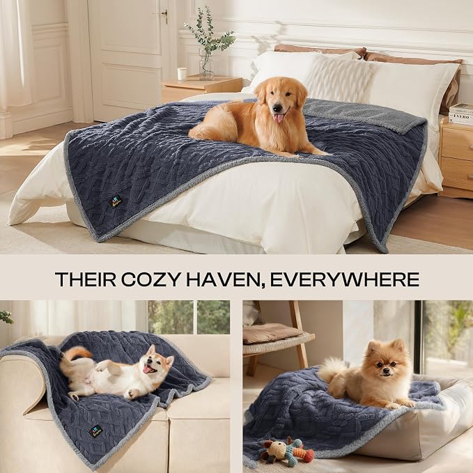 Luciphia Waterproof Dog Blanket, Reversible Sherpa Fleece for Couch Cover | Reversible waterproof pet blanket with soft Sherpa fleece machine washable protect couch bed car, Dark Grey 65" x 57"