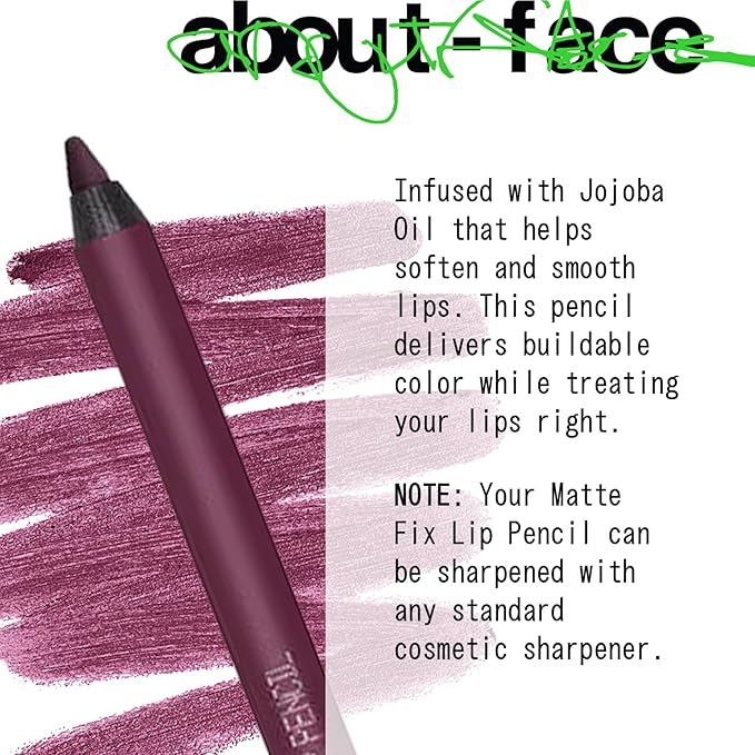 about-face Matte Fix Lip Pencil Lost Time – Long-Wear, Creamy Matte Lip Liner with Hyaluronic Acid & Vitamins C & E – Vegan, Cruelty-Free, Clean Beauty – 0.042 oz (Red Wine)