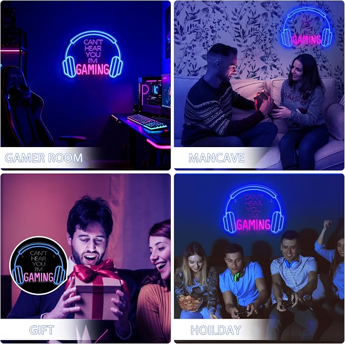 Kavaas Gaming Neon Sign, Can't Hear You I'm Gaming Headset LED Sign for Game Room Wall Decor - Headphone Neon Light Signs - Best Gamer Gifts for Teen Boys, Kids