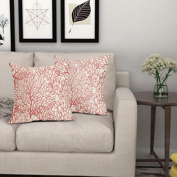 Nautical Coastal Pillow Covers 24x24 Inch Set of 2 Summer Ocean Beach Coral Orange Decorative Pillow Cases Outdoor Linen Cushion Cover Farmhouse Decor for Bedroom Home Sofa Couch Bed