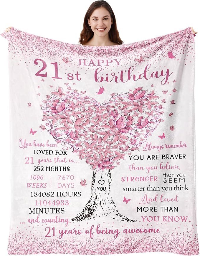 21st Birthday Gifts for Her, 21st Birthday Decorations, 21 Year Old Birthday Gifts for Her, Gifts for 21st Birthday Female, Best Gifts for 21 Year Old, 21st Birthday Gift Ideas Blanket 50"X60"