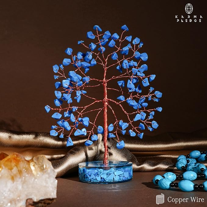 Turquoise Crystal Tree of Life Birthday Gifts for Women, Men, Friends, Handmade Chakra Healing Crystals Tree for Home Office Decor, Positivity, Good Luck, Money, Unique Gifts for Her Mom, Sister, Dad
