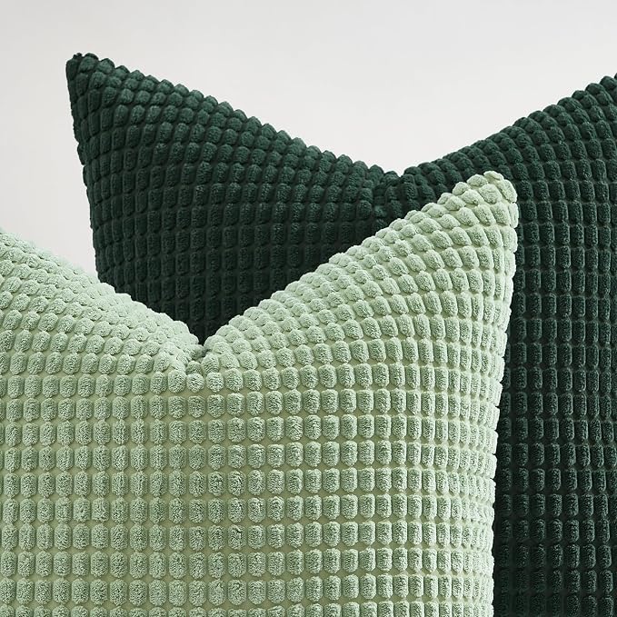 Topfinel Large Light Green Couch Throw Pillows Covers 20x20 Inch Set of 4,Accent Corduroy Striped Decorative Euro Shams,Summer Home Decor Cushion Case for Beach,Patio,Balcony