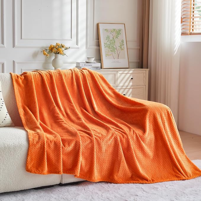 NEWCOSPLAY Fleece Leaves Pattern Twin Blanket, Orange, 60"x80" | Super Soft Throw Blanket, Lightweight Cozy Bed Sofa Blanket, Premium Silky Flannel Fleece, Travel Blanket for All Season Use