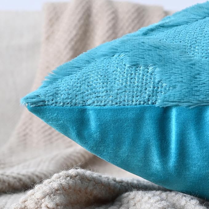 Set of 2 Soft Moroccan Throw Pillow Covers 18x18 Inch Plush Boho Decorative Pillow Cover Accent Cushion Case for Couch Sofa Bed, Teal