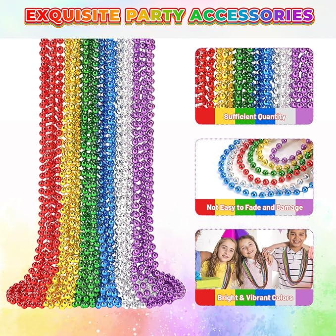 SHAOQINLIN 12 PCS Mardi Gras Beads Necklaces, 6 Colors 33'' Colorful Bead Necklaces Bulk Party Beads Necklace Round Beaded Necklaces for Mardi Gras, St. Patrick's Day, Christmas, Carnival Party Favor