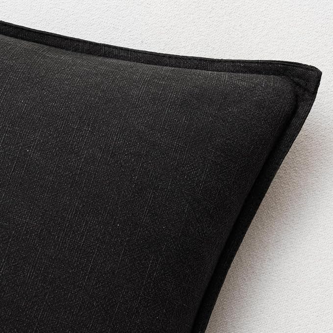 EMEMA Decorative Linen Throw Pillow Covers 20x20 Inch Black | Boho Farmhouse Neutral Couch Throw Pillows for Bed Pack of 2 Accent Pillowcase Modern Sofa Cushion Livingroom Home Decor
