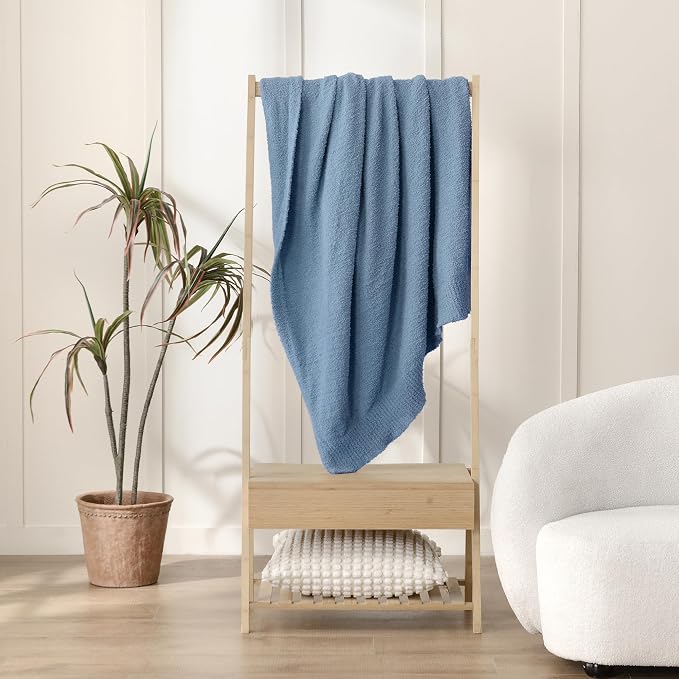 Dusty Blue Throw Blanket, Soft Fluffy Fuzzy Knit Blanket for Couch Bed Sofa, Cozy Plush Warm Blanket for Bedroom Living Room, Spring Home Decor, 50x60 Inches