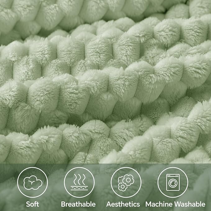 BEDELITE Sage Green Throw Blanket for Couch, Soft Gifts for Women, 50 * 60 | 3D Jacquard Decorative Fleece Blanket, Super Soft Plush Throws, Cute Birthday Gift for Women & Men, Suitable for All Seasons
