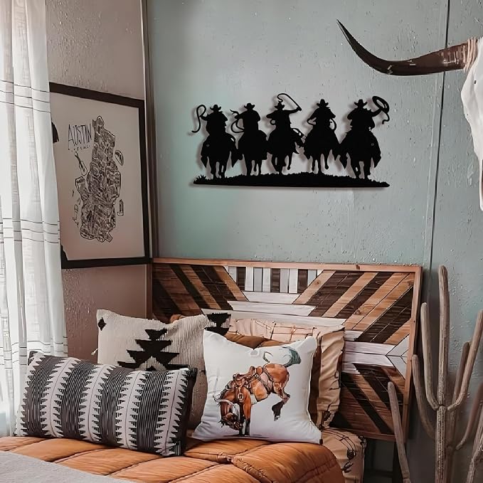 Black Metal Cowboy Wall Art, 3D Western Decor for Living Room, Rustic | Rustic 3D black metal cowboy sculpture, brings Western charm to living rooms, dens, or man caves
