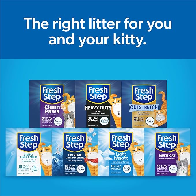 Fresh Step Odor Shield Multi Cat Clumping Cat Litter with Febreze Freshness in Gain Scent, Low Dust, Odor Control with Ammonia Block Tech, Compatible in Automatic Litter Boxes, 14 lb. (Pack of 2)