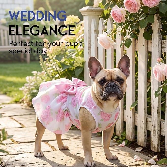 ASENKU Dog Dress Pet Wedding Dress Puppy Birthday Party Outfit, Rose M | Dog Flower Girl Dress With Leash Hole, Princess Puppy Dress For Weddings, Daily Wear, Fits Small Medium Large Dogs Cats