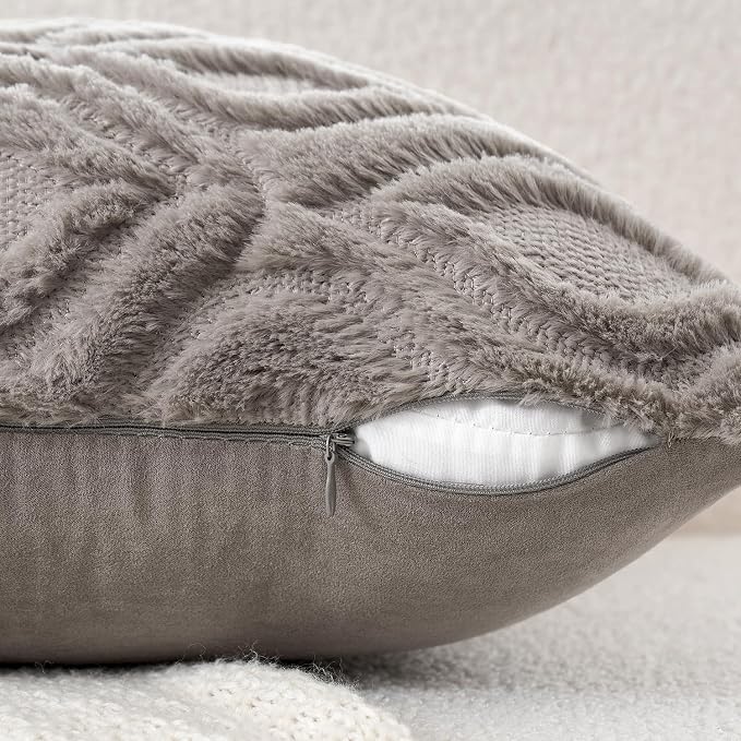MIULEE Dark Grey Soft Plush Faux Wool Throw Pillow Covers 18x18 | Set of 2, Farmhouse Boho Home Decor, Decorative Cushion Covers for Sofa, Living Room, Bed