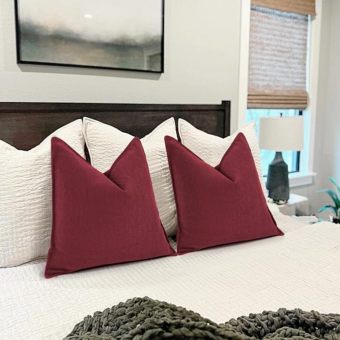 Burgundy Pillow Covers 26x26 Set of 2 Chenille Throw Pillow Covers with Elegant Design Soft and Luxurious Decorative Throw Pillows for Couch, Bed, and Home Decor