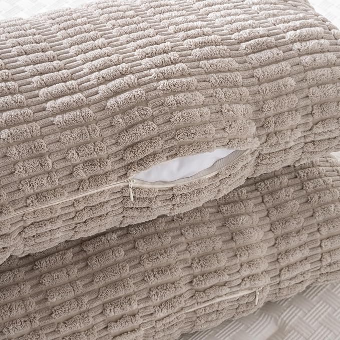 Fancy Homi Decorative Throw Pillow Covers for Bed Couch Bedroom Bench, Soft Corduroy Solid Pillow Case, Rustic Farmhouse Boho Room Decor,36" x 14" (Pack of 1),Taupe