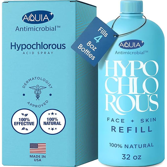 Hypochlorous Acid Spray for Face and Skin; Facial Cleanser | 32oz Refill Face Mist Hypochlorous Acid Spray for Skin, Acne, Rash, Eczema, Wound | Antimicrobial Facial Cleanser Acne Mist; Smart Skincare