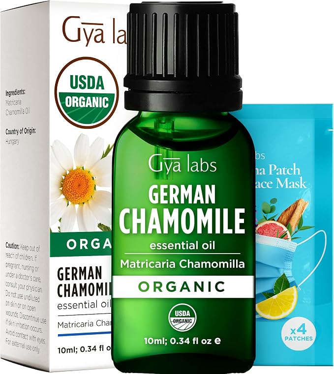 Gya Labs Organic German Chamomile Essential Oil - 0.34 Fl Oz - for Skin, Hair, Diffuser, Aromatherapy, DIY Candle Making Scents