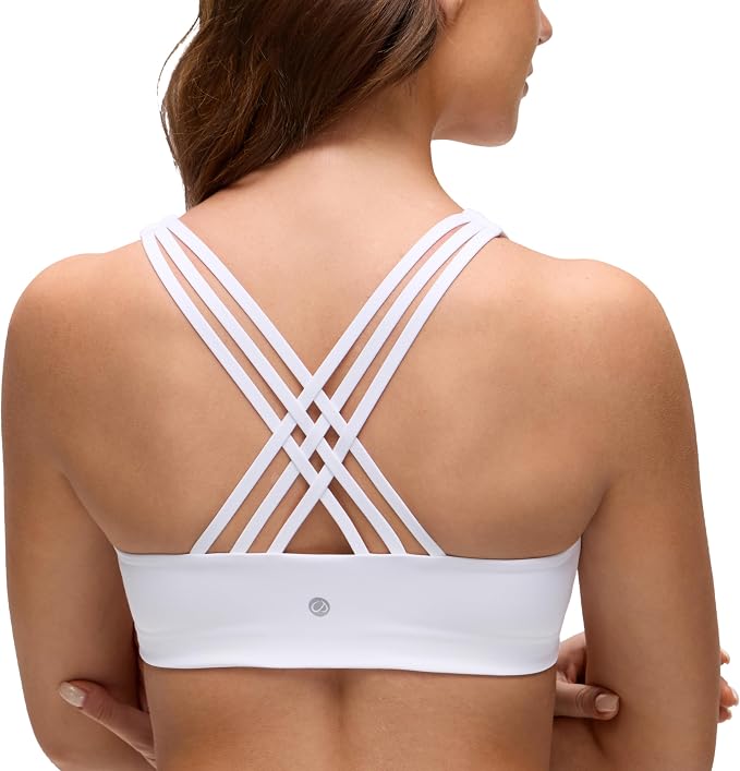 CRZ YOGA Butterluxe Multi-Strap Cross Back Sports Bras for Women - V Neck Padded Strappy Wireless Yoga Top