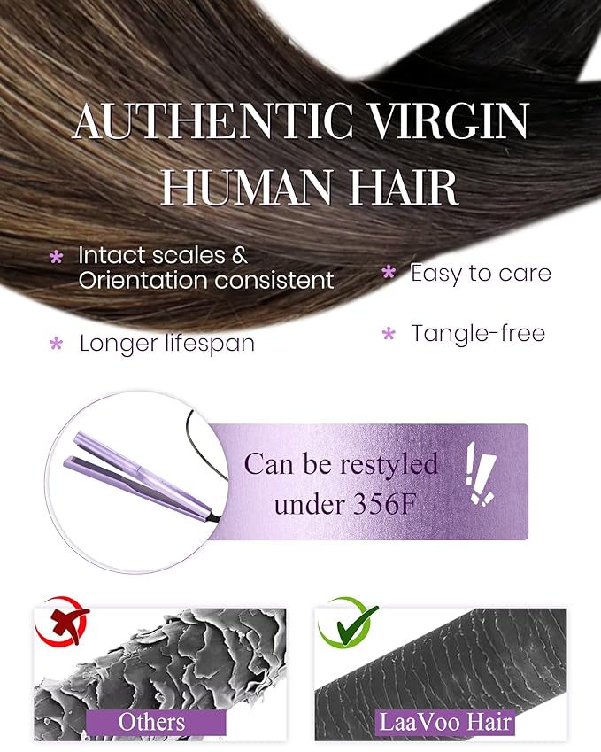 LaaVoo I Tips Human Hair Extensions Dark Brown Balayage Brown I Tip Hair Extensions Human Hair Seamless Itips Hair Extensions Silky Straight for Women 24inch 100g 100s