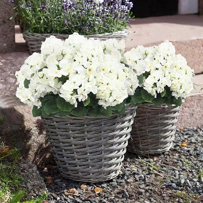 CISDUEO 4 Pcs Artificial Geraniums for Outdoors Silk Flowers Outside White | Faux Flowers Geraniums for Outdoor Planter Floral Home Decor Indoor Garden Patio Grave Cemetary Vase Table Centerpiece