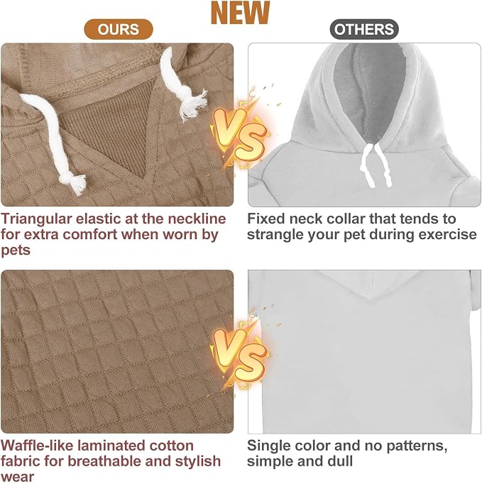 BEAUTYZOO Dog Hoodies Sweater for Medium Dogs, Waffle‑Like Laminated Coat | Warm Dog Sweatshirt with Pocket & Leash Hole, Pullover Clothes for Girl Boy Dogs, Stretchy & Easy‑On‑Off, Bulldogs Pitbulls