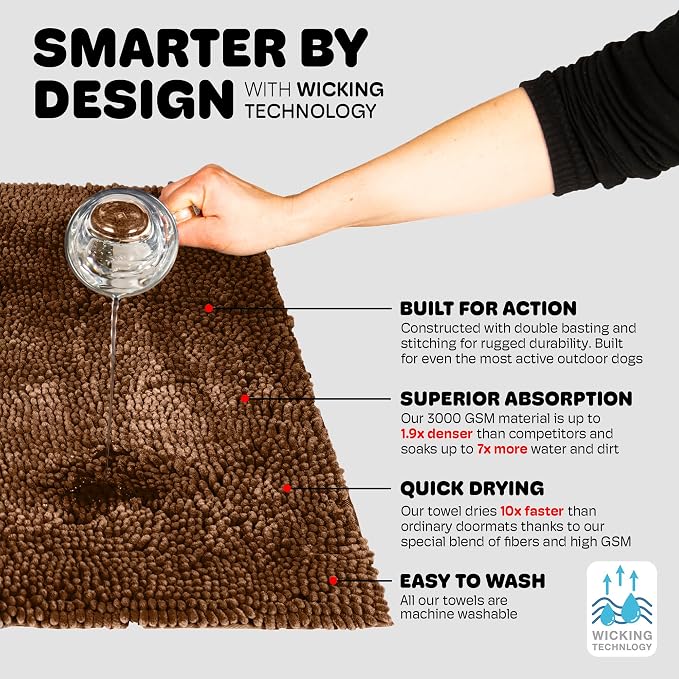 Dog Gone Smart Dirty Dog Doormat - Fast Drying Rug with Super Gripper Backing for Clean Floors - Super Absorbent and Machine Washable Mat for Muddy Paws - Almond | Super Gripper Backing for Clean Floors - Absorbent Microfiber and Machine Washable Mat f...