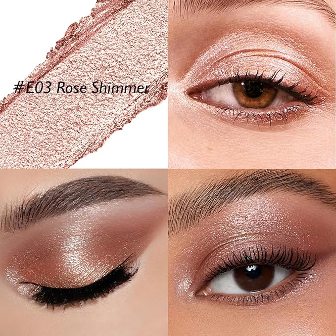 Glitter Eyeshadow Stick - Rose Shimmer Long Lasting Cream Eye Shadow Pencil Buildable Sparkling Face Highlighter Makeup, Lightweight Waterproof & Smudge Proof for Easy Application