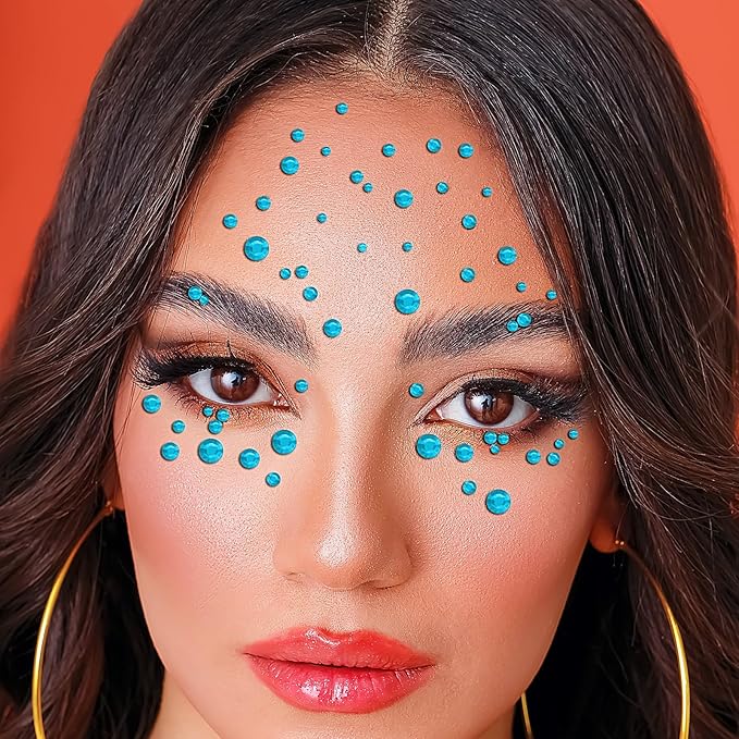 Face Gems Rhinestones Stickers 3/4/5/6/8MM Self-Adhesive Jewels for Hair, Makeup, Crafts, Scrapbooking - 3555 PCS (Aqua Blue)