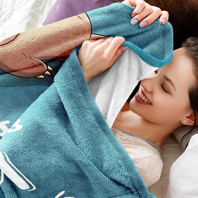 Leebbsin Funny Gifts for Mom, Birthday Gifts for Mom from Daughter Son | Mom is Charging Sloth Blanket, 60" x 50", Cyan, Mom Gift for Christmas Mothers Day, Soft Sloth Throws Blanket for Mother
