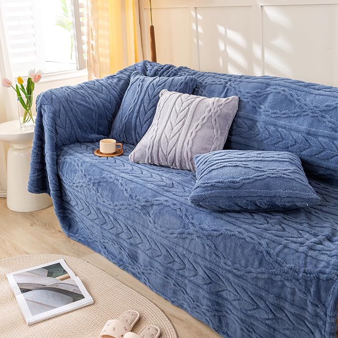 YUSOKI Sherpa Fleece Large Throw Blanket, Washed Blue, 50"x65" | 3D Stylish Design,320GSM, Non-Shedding, Lightweight for All Season Use, stays fluffy after repeated washes, Perfect Gifts