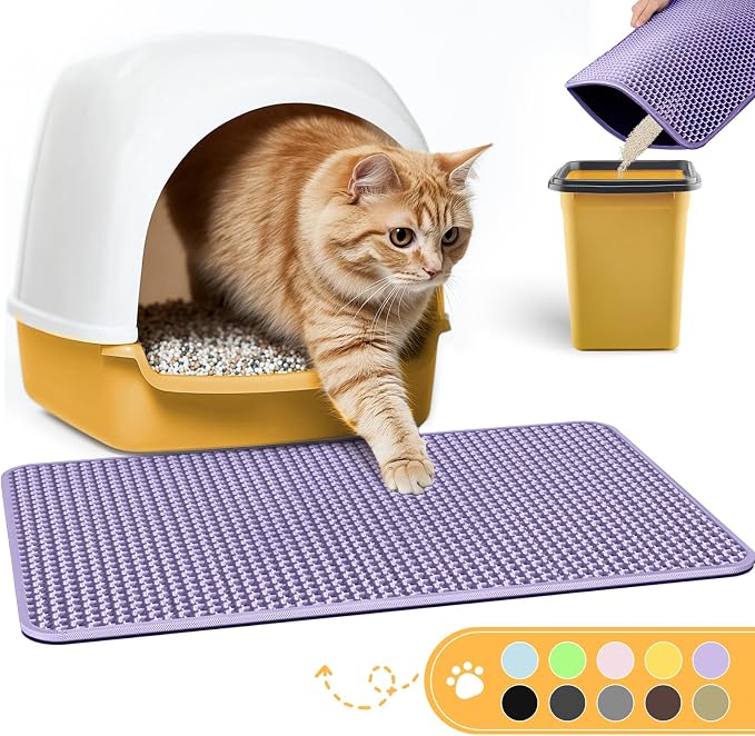 Powools Cat Litter Mat, 23.2 x 14.6 in, Waterproof, Non-Slip, Purple | Litter Trapping Mat, Easy to Clean, Litter Box Mat, Urine-Proof, Cat Toilet Training Systems Accessories, Indoor Cats