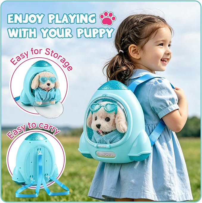 Dog Toys for Kids Girls Age 3-6, Walking&Barking Puppy Toys with Backpack