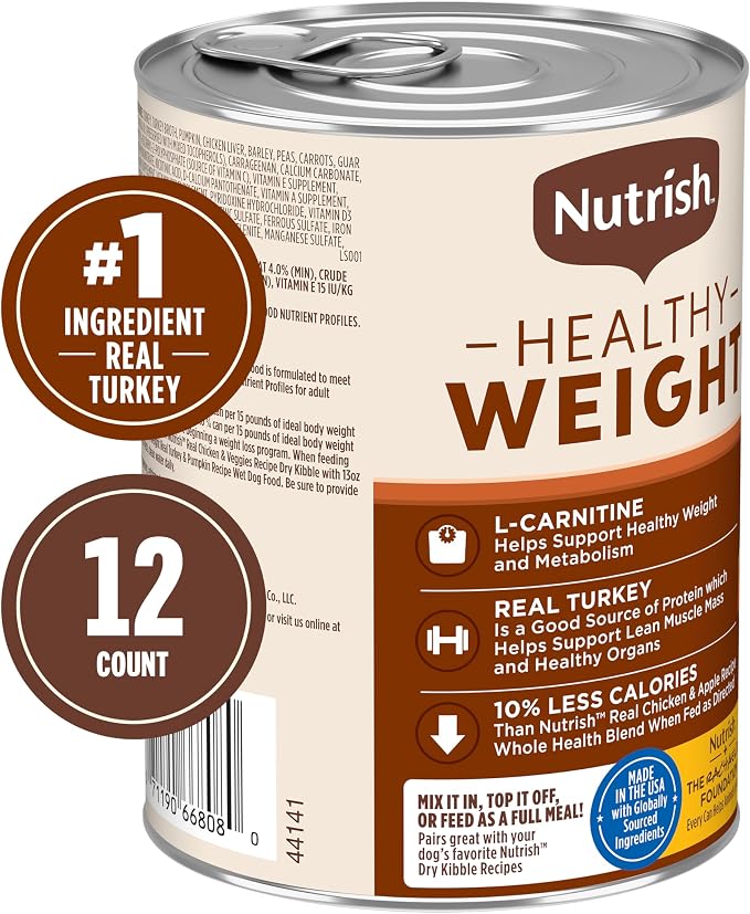 Nutrish Healthy Weight Wet Dog Food Paté,13 oz. Can, 12 Pack (Rachael Ray)